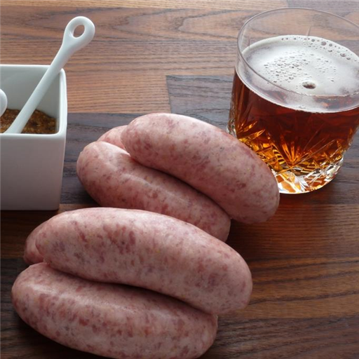 Pork, Shropshire Ale and wholegrain mustard sausages. 6/pack. min 400g